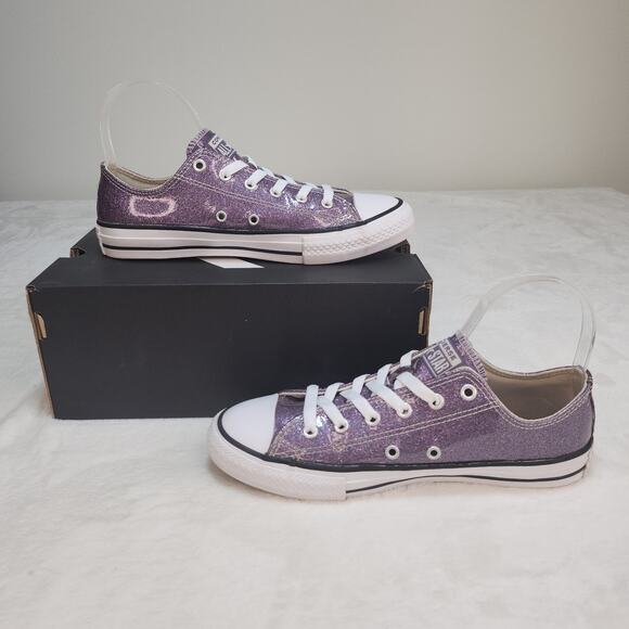 Converse Shoes Juniors 5 Purple Shiny Sparkly Glitter Low Tops Womens 6.5 7 - Picture 3 of 14